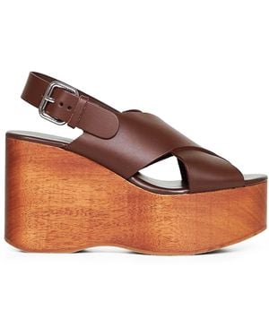 Weekend by Maxmara Wedge Sandals Wkaangio Leather - Brown