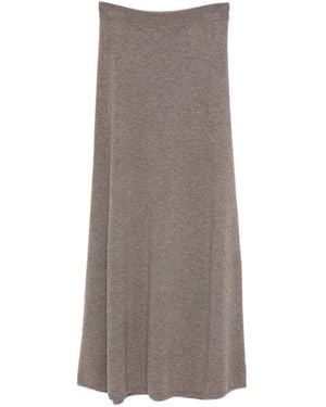 Lisa Yang Ribbed A-Line Midi Skirt With Sophisticated Waistband - Brown