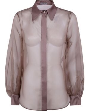 D.exterior Organza Silk Long Sleeves Shirt - Brown