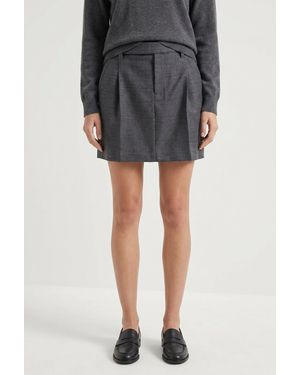 Brunello Cucinelli Dark Wool Pleated Skirt - Black