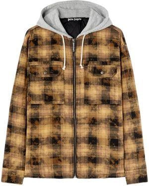 Palm Angels Curved Logo Check Overshirt Jacket - Brown