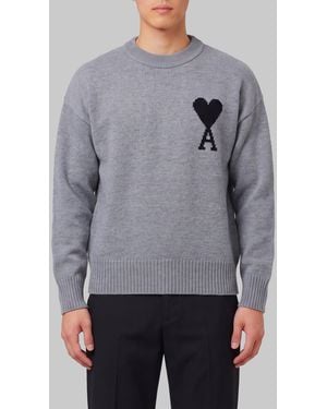 Ami Paris Ami De Coeur Sweater - Gray