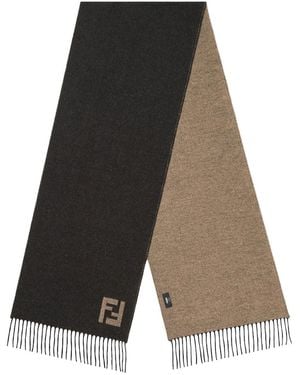 Fendi Wool And Cashmere Fringed Scarf - Gray