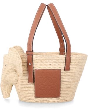 Loewe Small Elephant Raffia Basket Bag - Pink