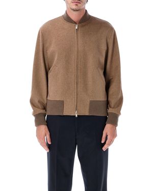 Lardini Wool Varsity Jacket With Ribbed Knit Trim And Leather Logo Patch - Blue