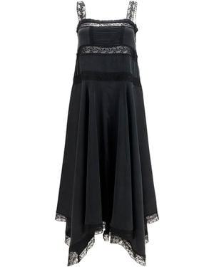 Ganni Silk Maxi Dress With Lace - Black