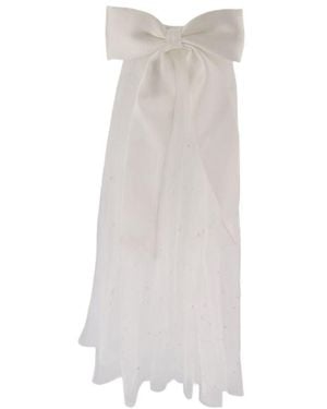 Self-Portrait Bow Embellished Veil Hair Clips - White