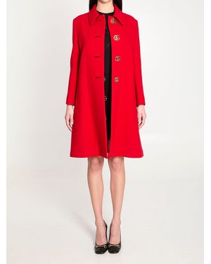 Gucci Double G Natté Wool Coat - Red