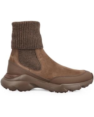 Tod's Leather Knitted Chelsea Boots - Brown