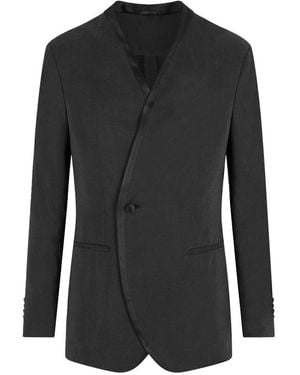 Giorgio Armani Asv Upton Line Washed Silk And Linen Blend Tuxedo Jacket - Black