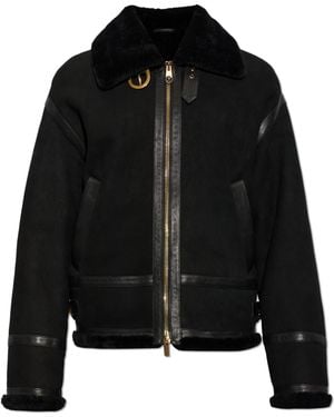 Versace Boxy Leather Shearling Jacket - Black
