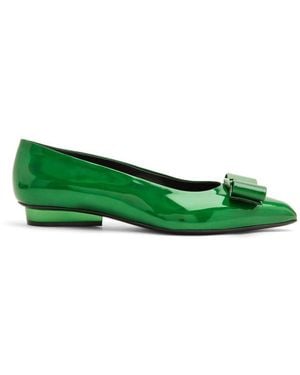 Ferragamo Vara Patent Leather Flats - Green