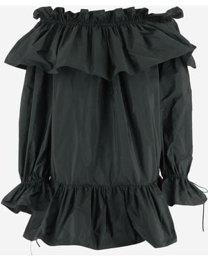 Saint Laurent Silk Top Ruffled Neckline - Black