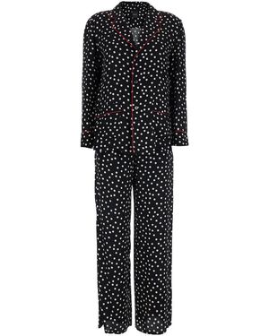 Plain Pajama Suit Silk-Blend - Black