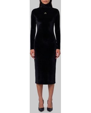 Marine Serre Moon Logo Velvet Fleece Midi Dress - Black