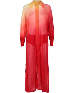 Ferragamo Degrade Silk-Blend Midi Shirt Dress - Red