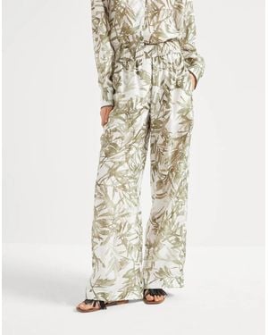 Brunello Cucinelli Printed Silk Wide Pants - White