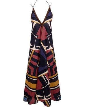 VOLANTIS "Sunset" Deep Neck Dress - Red