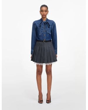 Self-Portrait Denim Tie Neck Shirt - Blue