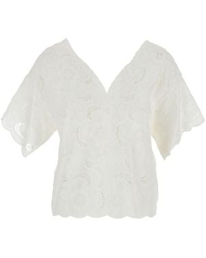 ..,merci Blouse V-Neck Cotton - White