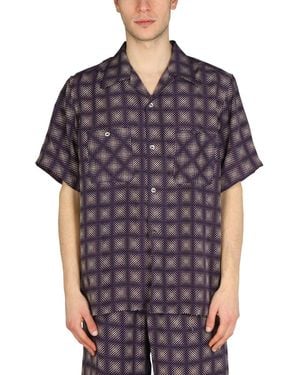 Needles Check Print Shirt With Bowling Collar - Purple