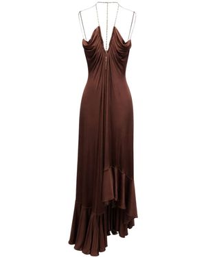 Amen Jersey Asymmetric Midi Dress With Peplum Hem And Chain Detail - Purple