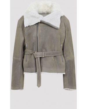 Rick Owens Cropped Suede And Shearling Flight Jacket - Gray