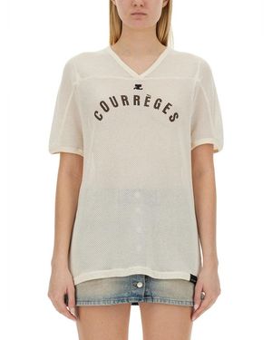 Courreges Sporty V-Neck T-Shirt - White