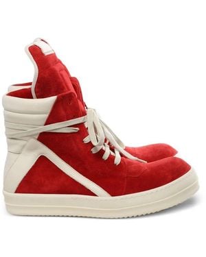 Rick Owens "Geobasket" Leather High Sneakers - Red
