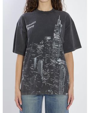 Alexander Wang T-Shirt With Thermo-Applied Rhinestones And Ny Skyline - Black