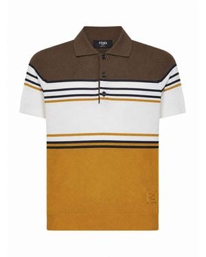 Fendi Striped Color Block Viscose Knit Polo Shirt - Multicolor