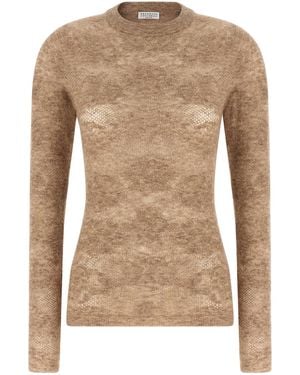 Brunello Cucinelli 'Flower Lace' Sweater - Brown
