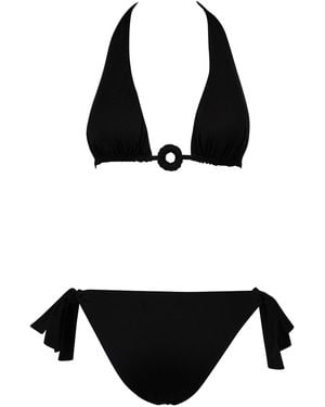 Fisico Ruffled Triangle Bikini With Ring - Black