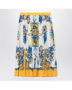 Gucci Pleated Midi Silk Skirt With Flora Print - Blue
