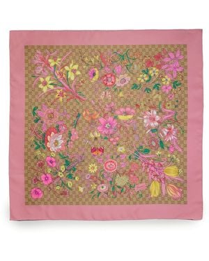 Gucci Gg Print Silk Twill Square Scarf - Pink