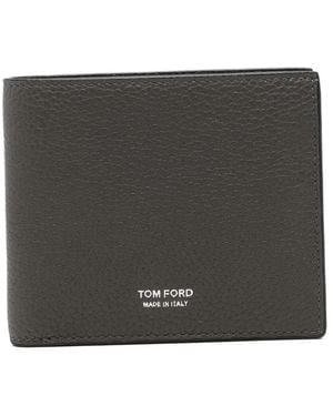 Tom Ford Soft Grain Leather T Line Classic Bifold Wallet W Coin Slot - Black