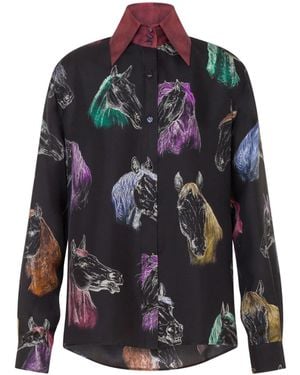 Moschino Horse-Print Silk Shirt - Black