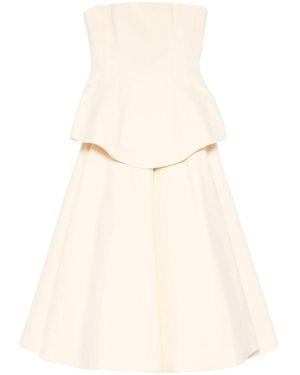 Solace London Dress With Peplum Detail And A-Line Skirt - Natural