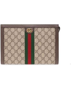 Gucci Gg Supreme Fabric Ophidia Clutch - Gray