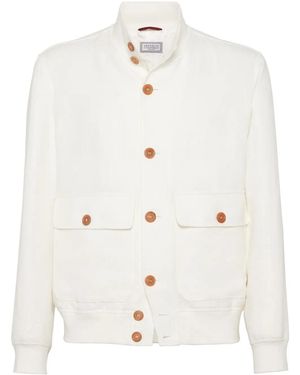 Brunello Cucinelli Off Linen Wool Jacket - White