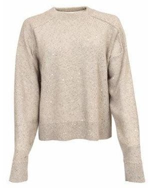 Antonelli Light Sequin Embellishment Round Neck Sweater - Natural