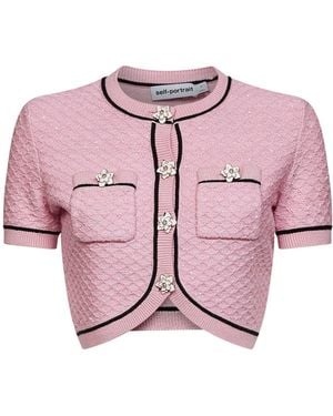Self-Portrait Cardigan Cropped Sequin Knit - Pink