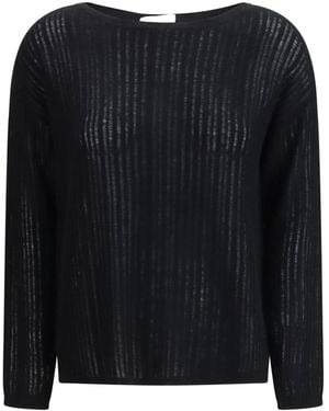 Allude Crew-Neck Rib-Knit Sweater - Black