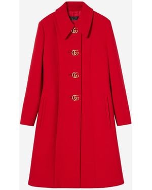 Gucci Wool Coat With Gg Buttons - Red