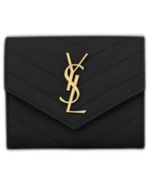Saint Laurent Cassandre Tri Fold Wallet - Black