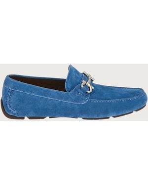Ferragamo Gancini Suede Driving Loafers — Light - Blue