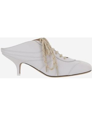 Dries Van Noten Leather Heeled Mules - White