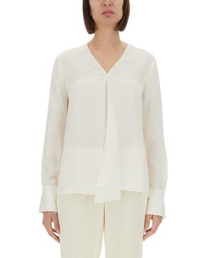 Theory Silk Georgette Blouse With V-Neckline - White