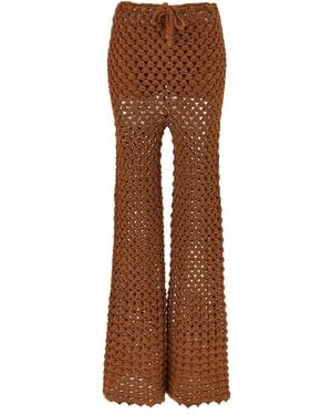 Ermanno Scervino Fan-Stitch Crochet Pants With Flared Leg Design - Brown
