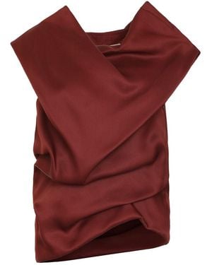 KHAITE Luola Draped Silk-Gazar Blouse - Red